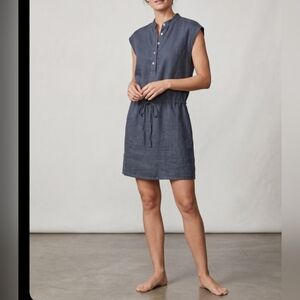 James Perse Standard Blue Linen Sleeveless Drawstring Shift Mini Dress  Size 3 L